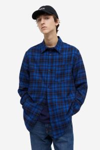 H&M Regular Fit Flannel Long Sleeve Shirt in Checkered Blue (M size)