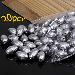 20-Piece Set of Olive-Shaped Hollow Sinking Weights - Iron-Lead Alloy Fishing Sinkers with Grooves for Sea Fishing