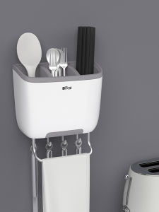 Wall-Mounted Chopsticks Holder Kitchen Utensils Drain Rack No-Punching Required Storage Box Spoon Tube Drying Stand Plastic Material