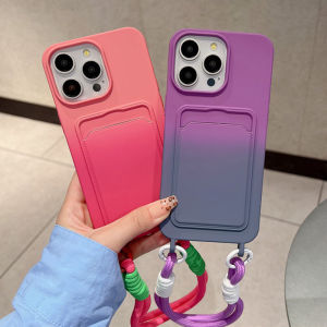 Luxury Gradient Silicone Card Holder Lanyard Rope Soft Phone Case For Honor 200 100 90 50 Pro HONOR 200 50SE 5G Wallet Bag Cover