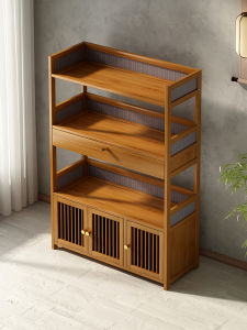 Modern Minimalist Bamboo Multi-level Storage Rack Tea Set Cabinet Home Use Display Shelf Chinese Style Tea Room Organizer