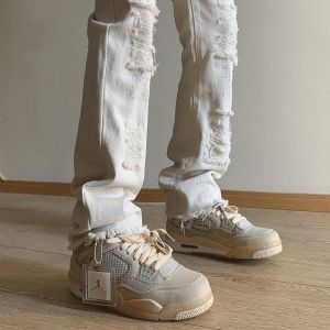 กางเกงยีนส์ทรงหลวมขาบานทรงหลวมสไตล์อเมริกันสำหรับผู้ชาย ทรงหลวม ทรงสลิม ทรงหลวม ทรงยาว ทรงหลวม ทรงยาว