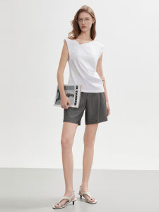 Modern White Chain Sleeveless Waist-Cinched Short Sleeve Womens T-Shirt Elle Commuter Style Summer New Arrival Sorona Top