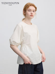 Design Stylish Waist Cinching Short Sleeve Shirt Summer