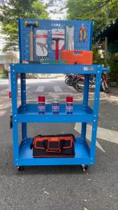 Xe đẩy 3 ngăn cao 980mm kèm vách lưới màu xanh dương FABINA
