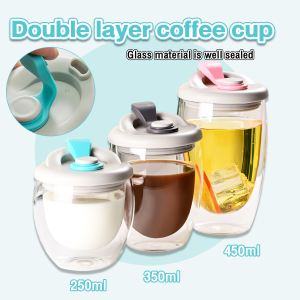 LoviRa 250ml 350ml 450ml Double Wall Coffee Cup with Lid: Portable Multi-purpose Mugs