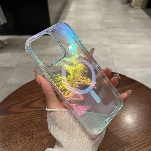 UMJ Gradient Color Feathers Magnetic Absorption Charging Phone Case for iPhone 16 pro 17 PM 17 Air Apple 16 pro Max 15 New 14 Anti-Fall Protection for Men And Women