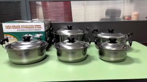 High Grade Stainless Steel Silver Caserol Double Handle Soup Pot Kitchen Cooking Ware 5PCS/SET