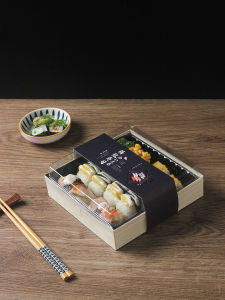 Disposable Wooden Sushi Packaging Box Japanese Style Bento Box Takeaway Food Packing Box Fruit Salad Box Square Shape Degradable Material