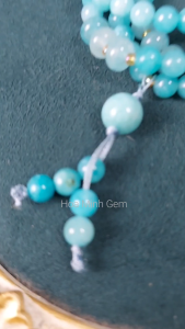 Vòng chuỗi 108 hạt đá Mã Não màu xanh thiên thanh size hạt 6.5 li phối xen kẽ viên bánh xe phong thủy bình an may mắn | Hoa Minh Gem