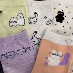 Kaos Kaki Wanita Katun Sebetis Warna Motif Remaja Monokrom Hati Mid Tube Woman Socks JCKK292