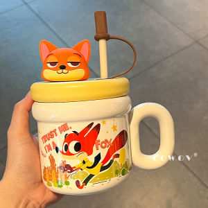 Disney | Tách Sứ Quà Tặng Dễ Thương Có Nắp và Ống Hút Phân Loại Trà Nước