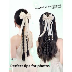 False Braids Ponytail Wig Female Grip Double High Twist Braid New Chinese Style Natural Simulation Loose Clip Bows