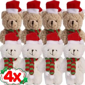Dimoey ตุ๊กตาตุ๊กตาหมีน่ารักคริสต์มาสตกแต่งเค้กต้นคริสต์มาส4ชิ้นวัสดุช่อดอกไม้ DIY เครื่องประดับรูปสัตว์ผ้าพันคอรูปหมี Boneka Mainan นุ่ม