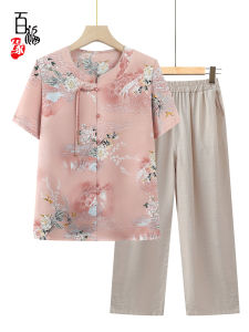 Ladieswear Summer Clothing Shirt Middle-Aged and Elderly Womens Short-Sleeved Western Style Grandma Summer Plus Size Suit Women Thin Clothes