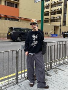 กางเกงขายาวทรงหลวมสไตล์ย้อนยุคสตรีทสีสันสดใสสำหรับผู้ชายและผู้หญิง กางเกงขายาวทรงตรง กางเกงขายาวทรงขากว้าง กระเป๋า กางเกงขายาวลำลอง