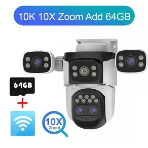 10K 20MP WiFi IP Camera Outdoor 10X Zoom Four Lens Four Screen Ai Track Home Protection Home Security Camera Surveillance Cam