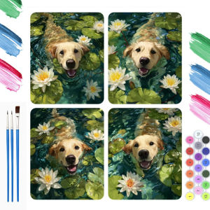 BILIBILI | Oil Painting By Numbers Golden Retriever in Lotus Pond DIY Number Drawing Canvas Pictures By Numbers Home Decor Large Size