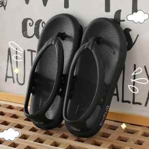 Mens Outdoor Slippers Summer Anti-Slip Deodorant 2024 New Black Sandals High-End Package Summer Home Shoes Cotton Slippers