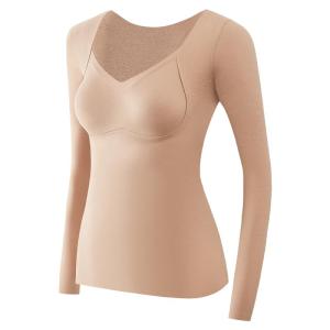 HUACHENGSHI | Luxurious One-Piece Fleece Lined Thermal Underwear Set For Women Moisture Wicking Heating Fiber Long Sleeve V-Neck Thermal Clothes
