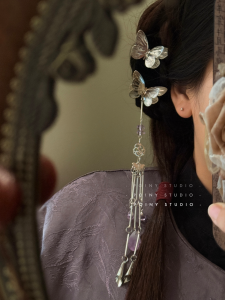 Chinese Style Butterfly Tassel Hair Clip Womens Unique Design Ancient Fashion Hanfu Hair Accessories Side Clip Hairpins
