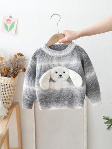 Boys Gradient Cartoon Knitted Sweater Spring Autumn New Arrival Polyester Cotton Blend Warm Comfortable round Neck Pullover