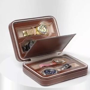 O-KAY 4 Grids Zippered PU Leather Watch Storage Box: A Portable Organizer for Your Timepieces