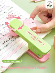 KABAXIONG | Rotating Student Use Stapler Book Center Punch Handheld Effort-Saving Portable