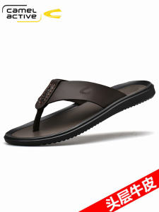 German Camel Active Flip-Flops Mens Trendy K-style Stylish Beach Flip-Flops Outwear Genuine Leather Non Slip Sandals