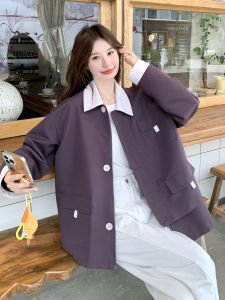 Loose Fit Casual Womens Jacket Purple Splicing Style Korean Fashion Slimming New Arrival Autumn 2025 Sweet And Salty