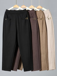 Mom Pants Womens Autumn and Winter Trousers Elastic High Waist Velvet Padded Casual Pants Middle-Aged and Elderly Womens Pants Woolen Harem Sweatpants Thick