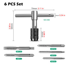 6/8 PCS Manual Tap Wrench Set HSS Right Tapping Drill Bit Thread Punching Tool External Thread Making Steel Screw Tab Hand Tools