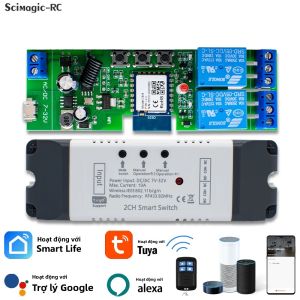 Mạch Điều Khiển Thông Minh Tuya Wifi 1 Kênh/2 Kênh Mô-đun Relay 12V 24V 110V 220V Điều Khiển Từ Xa RF 433 Tương Thích Với Alexa Google Home SmartLife