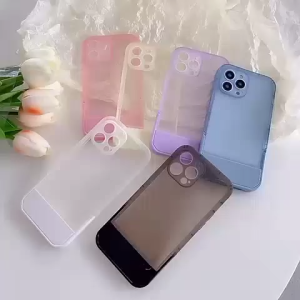 Case For IPhone 15 16 PRO MAX PLUS Colored Clear Transparent Standing Holder Casing