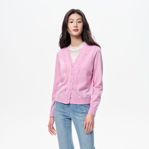Koradior | Elegant V-Neck Wool Knit Cardigan