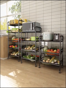 SOKANO KR064 Multipurpose Powder Coated Steel Kitchen Rack with Drawer and Wheel Kitchen Trolley Rack Storage Rack Kitchen Organizer Rak Dapur