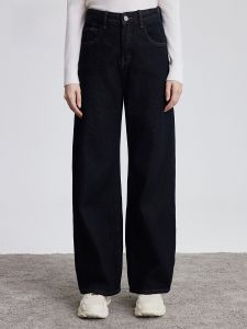 HR | กางเกงยีนส์ทรงตรงเอวสูงสีดำสำหรับผู้หญิง กางเกงขายาวทรงหลวมลำลองฤดูใบไม้ร่วง/ฤดูหนาว กางเกงยีนส์ทรงหลวมแบบใหม่ ทรงสลิมฟิต กางเกงยีนส์ทรงสลิมฟิต