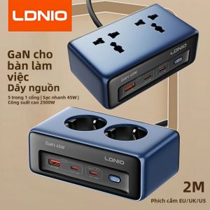 Sạc Nhanh LDNIO Cube 45W Trạm Sạc Type-C Với Dây Nối Dài Điện 2M Bộ Chuyển Đổi Phích Cắm USB Chuẩn US UK EU KR Có Tiếp Địa