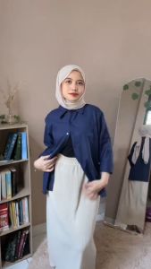 Kem Kemeja Basic Polos Wanita Casual Oversized M L XL XXL XXXXL