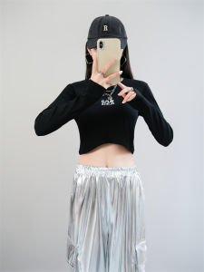 Hip Hop Jazz | Crop Top Long Sleeve Silver Glossy Jazz Performance Outfit