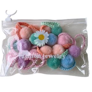 20PCS Macaron candy colored autumn and winter plush ball small size with fungus edge hair loop childrens versatile headband