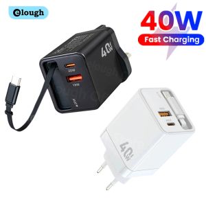 Elough Retractable USB Type C Charger Cable Fast Charging Portable USB Charger For iPhone 16 Samsung QC 3.0 Phone Wall Adapter