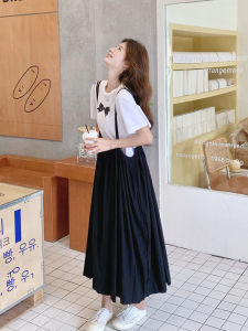 White T-Shirt Black Hepburn Halter Dress Two-Piece Set New Gentle Match Slimming Dress Summer A-Line Skirt Sleeveless Gown