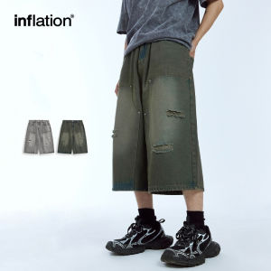 Inflasi jenama lelaki belia hip-hop pembalakan bermasalah seluar jean senteng 2024 spring/summer new trendy brand street personality straight leg shorts