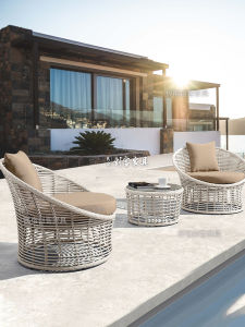 Outdoor Rattan Chair Sofa Courtyard Rattan Balcony Three-Piece Set Waterproof and Sun Protection Furniture Villa Homestay Inn