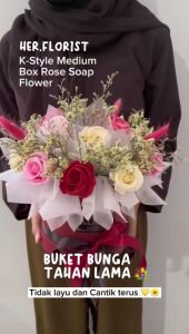 HER.FLORIST K-Style Medium Box Rose Soap Flower Rose Dried Flower/ Korean Style Rangkaian Bunga Sabun Mawar Medium Box