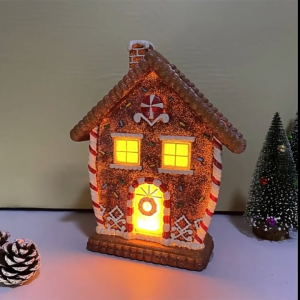 Gingerbread House Figurine Christmas Tabletop Centerpiece Creative Holiday Decoration Lighted for Indoor Desktop Fireplace