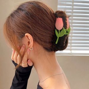 Kẹp tóc bản to hình bông hoa Tulips kẹp tóc sau đầu hoa hồng nữ tính dịu dàng phong cách Hàn Quốc