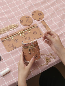 Handcrafted Mini Shoulder Crossbody Key Pouch DIY Woven Bag Material Kit New 2024 Fashion Soft PU Leather Zipper Closure