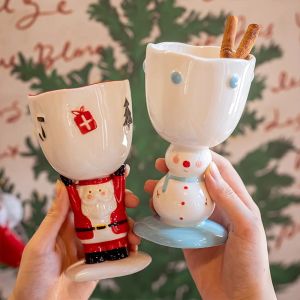 1Pc Christmas Ceramic Mug Exquisite and Beautiful Santa Claus Snowman Tall Mug Suitable for Daily Use at Home Party Drinking Cup Afternoon Tea Coffee Cup Gift Giving Christmas Gift